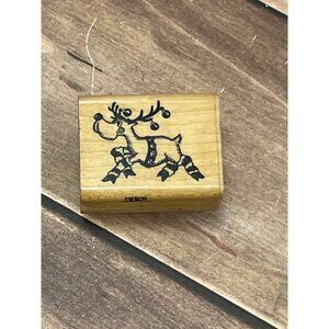 HTF 1989 FUN STAMPS STAMPENDOUS J16 SMALL REINDEER WOOD MOUNTED RUBBER STAMP